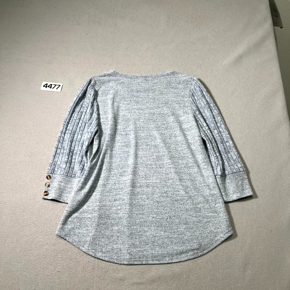 Wiholl Sweater Womens Large Heather Gray Stretch Tight Knit Ribbed Long Sleeve